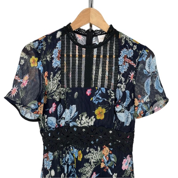 Foxiedox Juniper Floral High Neck Mini Dress size XS Lace Inset - Picture 4 of 14